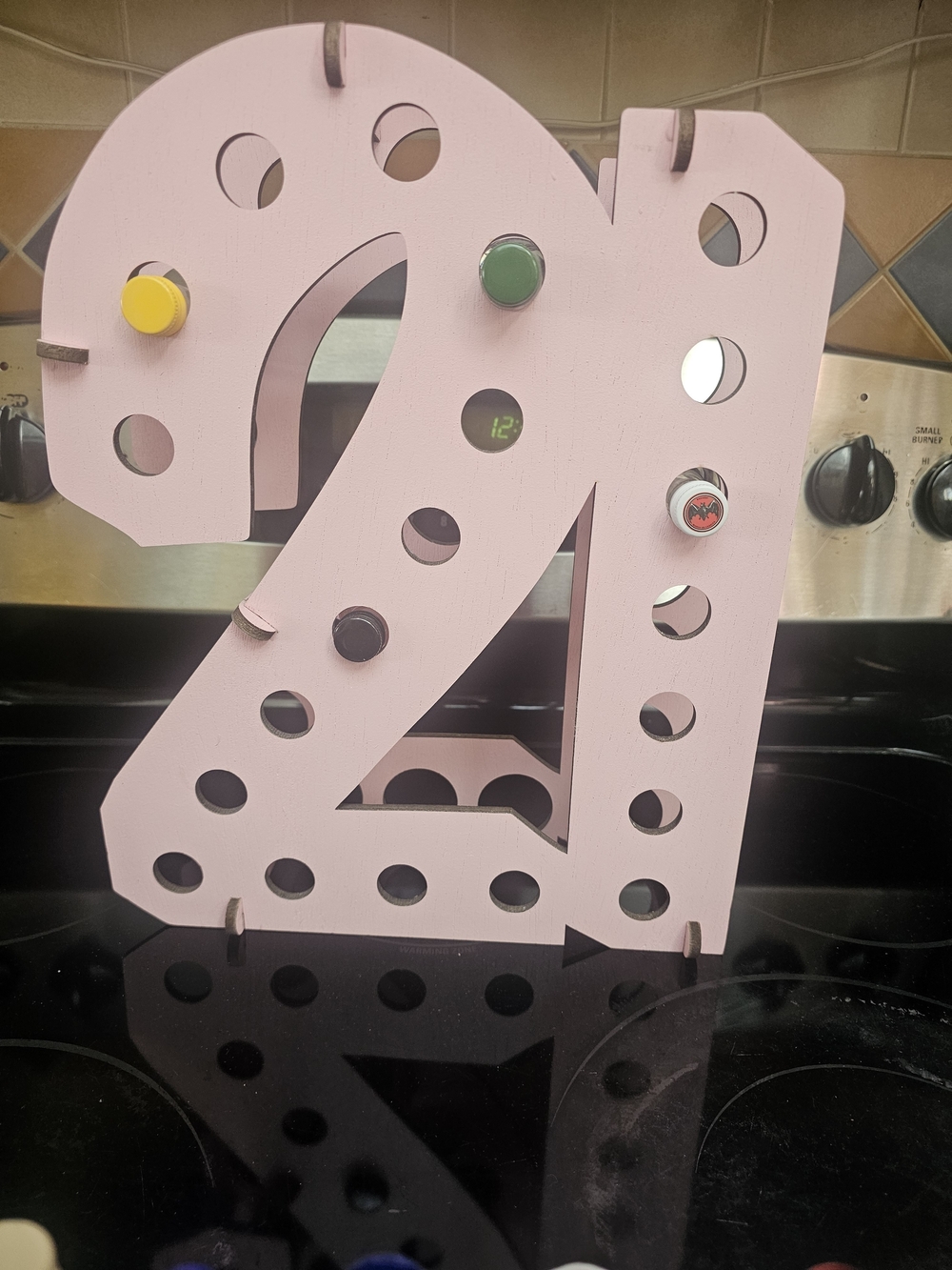 Pink Wooden Marquee Number 21 Small Shooter Holder (Alcohol Not Included)